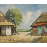 Belgian School, first half 20th C., A farmyard with chicken.