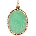 Vintage carved jade cameo pendant in a 14 ct. rose gold frame.