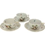 A set of (3) porcelain cups and saucers with Rotschild decor, Herend, Hungary, 2nd half 20th Century
