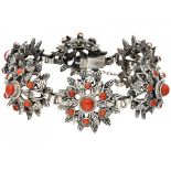 Silver openwork bracelet set with red coral - 835/1000.