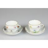 A porcelain cup and saucer including two saucers, all with floral decor. Meissen, 1st half of the 20
