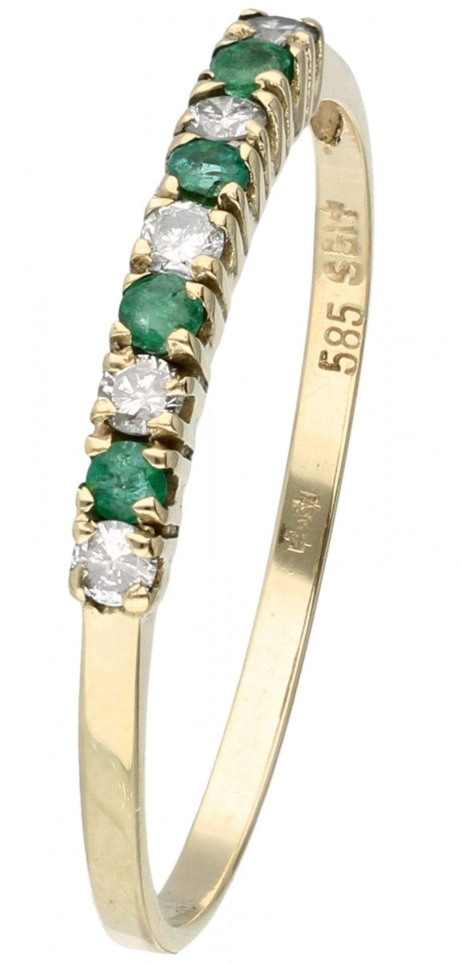 Yellow gold ring set with approx. 0.15 ct. diamond and natural emerald - 14 ct.