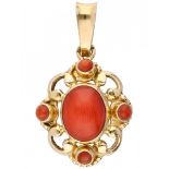 Yellow gold openwork pendant set with red coral - 14 ct.