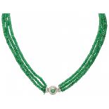 Three-row necklace with a BLA silver closure, completely set with green quartz.