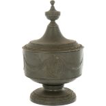 A round pewter Louis XVI-style tobacco jar, Dutch, 19th century.