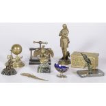 A lot of various items including a watch pendant and bronze sculptures.