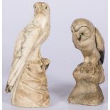 A lot comprising (2) marble sculptures of an eagle and an owl.