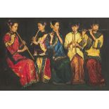 Chinese School, 20th C. An oil of flute players.