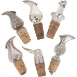 (6) piece lot of bottle stoppers, silver-plated.