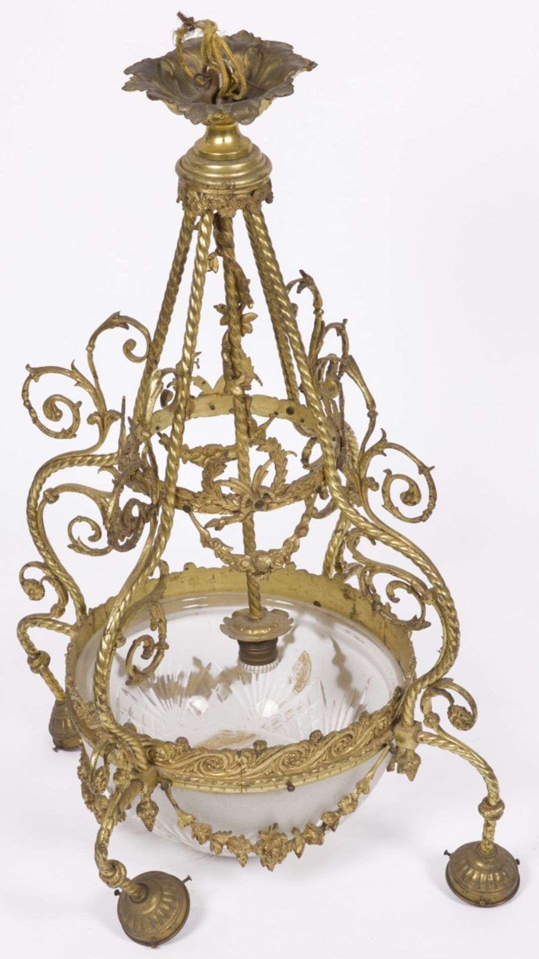 A gilt brass pendant lamp, France, early 20th century.