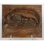 An oakwood wall plaque in relief depicting the Lion Monument (das Löwendenkmal), Switzerland, early