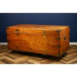 A camphor wood chest, with copper mounts and handles. 20th century.
