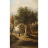 J. Haller, 19th century, A wood gatherer on a forest road, signed (lower right), oil on canvas.