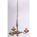 A copper three-light pendant chandelier, Dutch, 20th century.