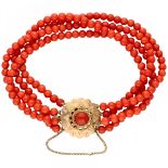 Four-row red coral bracelet with a rose gold closure - 14 ct.