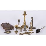 A lot of miscellaneous items including various candlesticks. 18th/19th century.