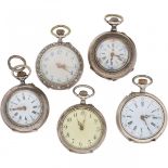 Lot (5) Pocket Watches - Silver