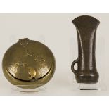 A round copper box together with a bronze axe, 18th/ 19th century.