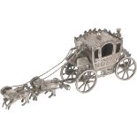 Miniature royal carriage with 4 horses silver.