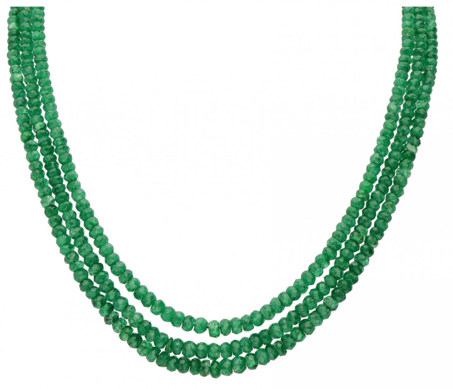 Three-row necklace with a BLA silver closure, completely set with green quartz. - Image 2 of 2