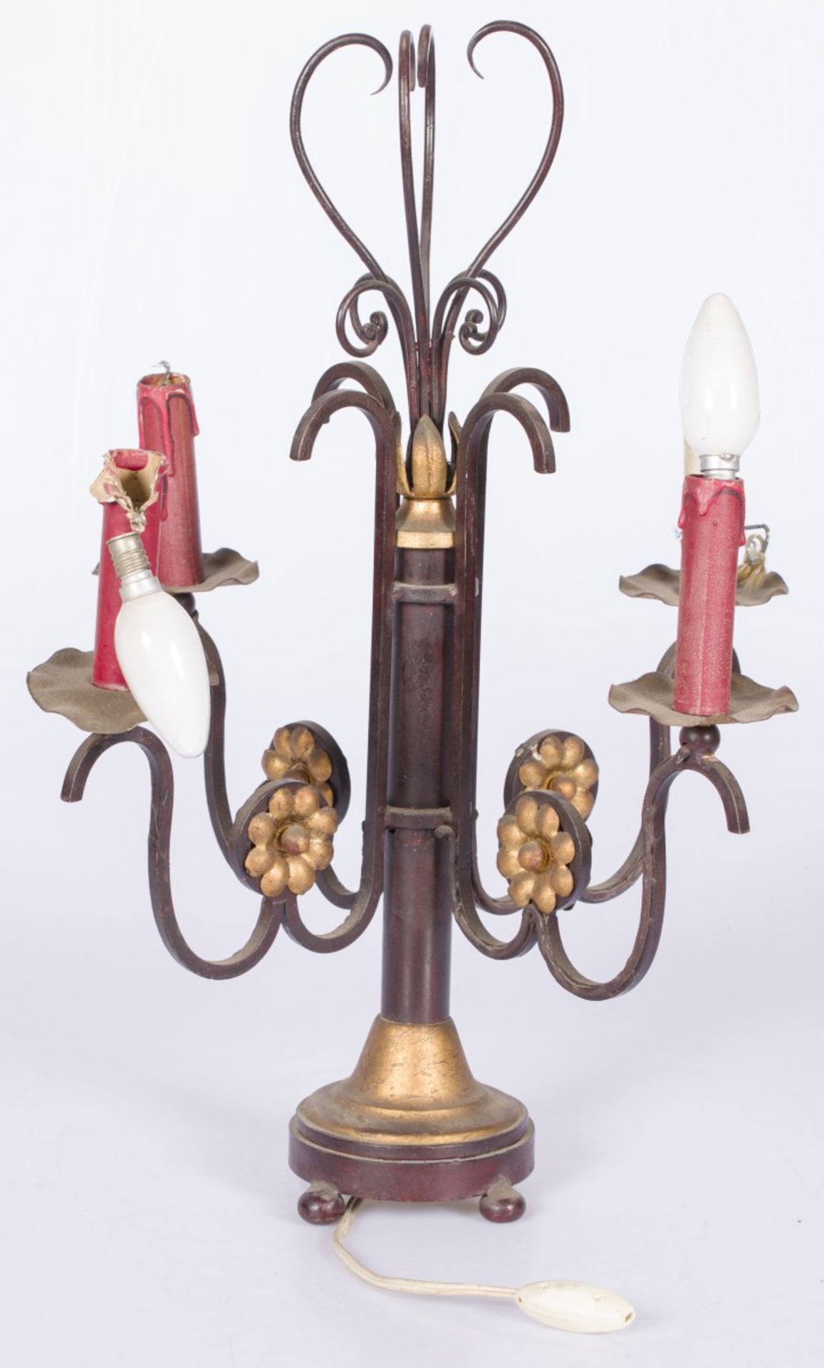 A wrought iron (4) light table lamp, 20th century.