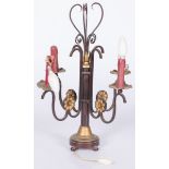 A wrought iron (4) light table lamp, 20th century.