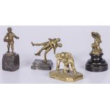 A lot of (4) various bronze sculptures, including of wrestlers.