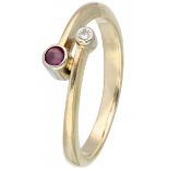Yellow gold ring set with approx. 0.02 ct. diamond and ruby - 14 ct.