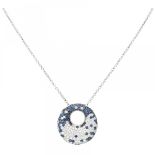 White gold necklace and circular pendant set with approx. 1.20 ct. diamond and approx. 1.03 ct. natu