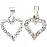 Lot of 2 white gold heart-shaped pendants set with approx. 0.15 ct. diamond - 14 ct. and 18 ct.