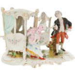 A porcelain group depicting a sedan carriage chair with a lady and a gentleman. Ackermann & Fritze V