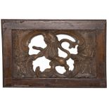 An openworked wooden wagon board with climbing lion, Dutch, 2nd half 19th century.