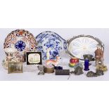 A lot of various glassware and pottery including a dish with Arita decor and a vase in Satsuma earth