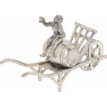 Miniature barrel wheelbarrow silver.