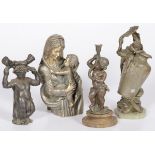 Een lot van (4) diverse bronzen en ZAMAC figuren. 20e eeuw,