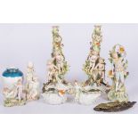 A lot of various porcelain items including two candlesticks.