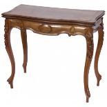 A mahogany veneered gaming table with felt inner lining, 20th century.