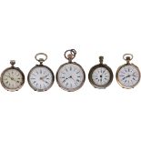 Lot (5) Pocket Watches - Silver