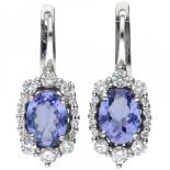 White gold entourage earrings set with approx. 0.52 ct. diamond and approx. 1.74 ct. tanzanite - 18