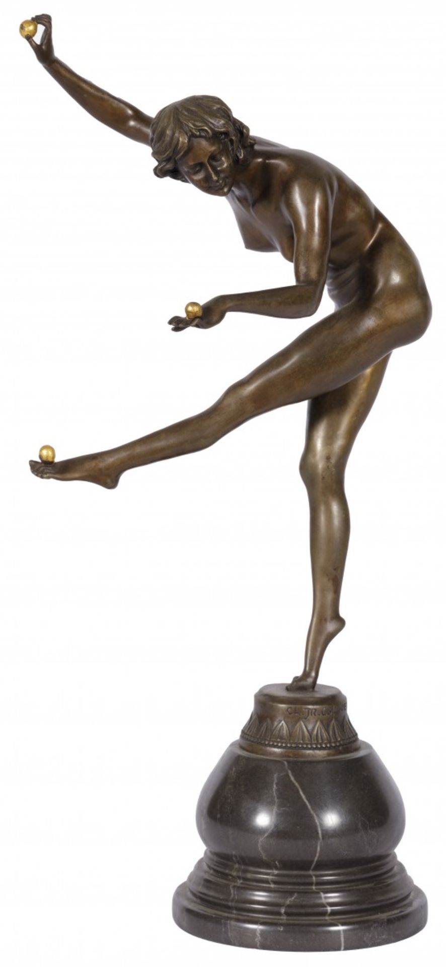 A bronze sculpture of a juggling dancer, 20th century.