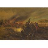 E. Peters, 119th/20th C., French troops attacking a German field cannon.