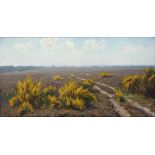 Johan Meijer (Zwolle 1885 - 1970 Laren) Blossoming broom in a heath landscape.