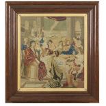 A framed embroidery with depiction of a classical scene, Belgium, 1st half 20th century.