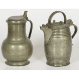 A lot of (2) pewter jugs of which one with latch.