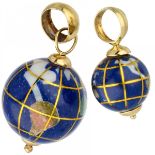Lot of 2 globe pendants inlaid with yellow gold and various gemstones - 18 ct.