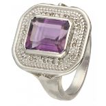Silver cocktail ring set with diamond and approx. 2.73 ct. natural amethyst - 925/1000.