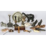 A lot miscellaneous a.w. a blackend wooden elephant figurine, 19th century and later.