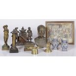 A lot of various items including bronze sculptures and two Cologne vases.