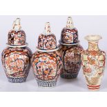 A lot with (3) Imari lidded vases together with a Satsuma vase, Japan, ca. 1900.