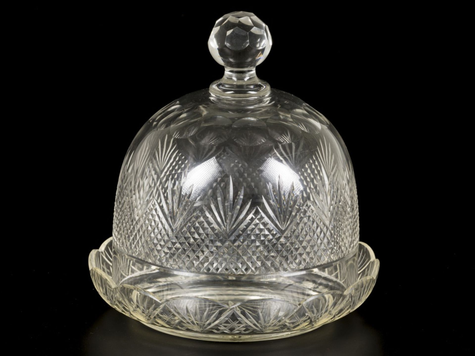 A crystal cheese belljar with charger, Dutch, circa 1900.